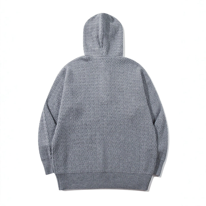 Unisex Strukturierter Kapuzen‑Strickpullover mit Henley‑Knopfleiste Echoarchiv