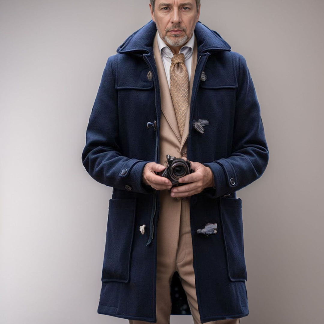 Herren eleganter Dufflecoat mit hochwertigen Details und traditionellem Design Echoarchiv