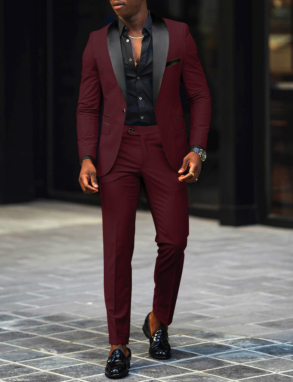 Herren nan schmal geschnittener Smokinganzug mit Satinrevers und Slim-Fit-Hose Echo Archiv