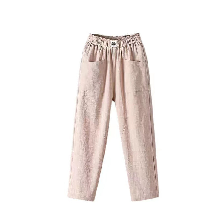 Damen nan lässige Leinenmix-Hose mit elastischem Bund, geradem Bein und großen aufgesetzten Taschen Echo Archiv