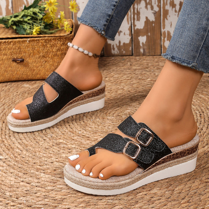 Damen nan komfortable Plateausandale im Espadrille-Stil mit doppeltem verstellbarem Schnallenriemen Echo Archiv