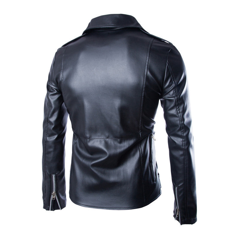 Herren elegante Biker-Lederjacke mit asymmetrischem Reißverschluss und funktionalen Taschen Echoarchiv