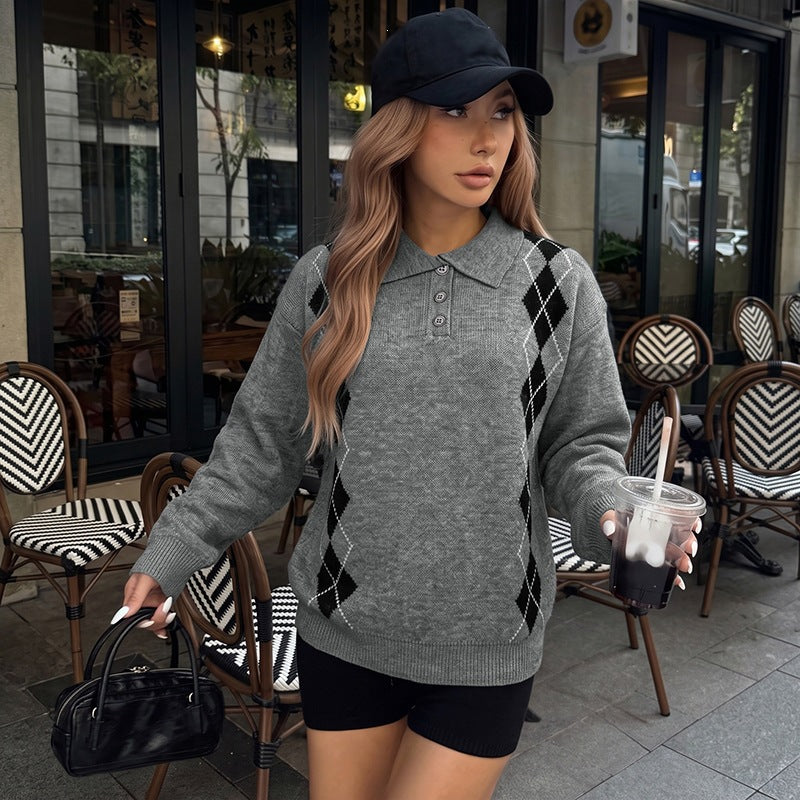 Damen Lässiger Strickpullover mit klassischem Kragen Echo Archiv