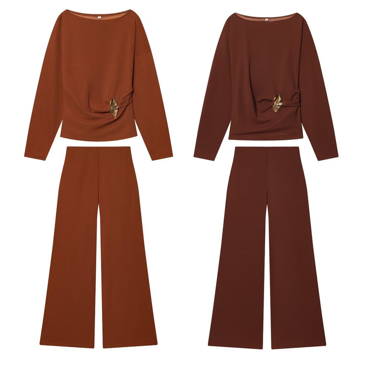 Damen Zweiteiliges Loungewear-Set mit gedrehtem Saumdetail und weiter Highwaist-Hose Echo Archiv