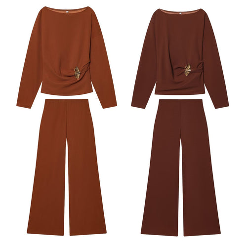 Damen Zweiteiliges Loungewear-Set mit gedrehtem Saumdetail und weiter Highwaist-Hose Echo Archiv