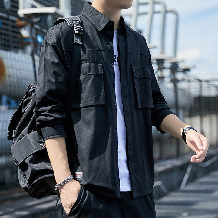 Herren Overshirt im Utility-Canvas-Look mit Brustpattentaschen und geradem Schnitt Echoarchiv