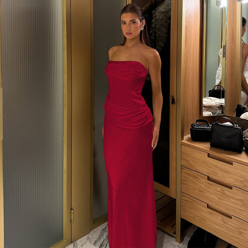 Damen elegantes Maxikleid mit raffiniertem Drapé und schulterfreiem Design Echo Archiv