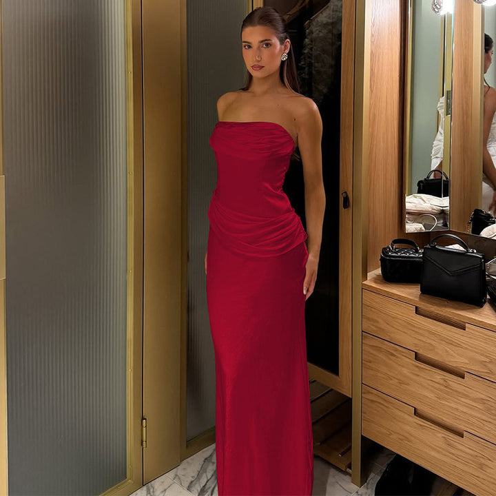 Damen elegantes Maxikleid mit raffiniertem Drapé und schulterfreiem Design Echo Archiv