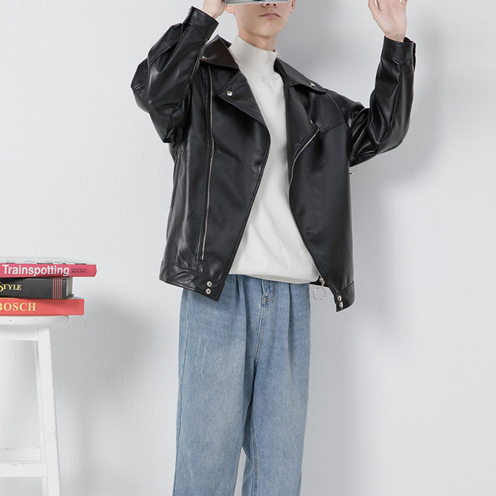 Herren elegante Biker-Lederjacke mit asymmetrischem Reißverschluss Echoarchiv