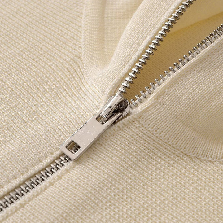 Damen Strukturstrick A-Linien Cardigan mit Reißverschluss und Stehkragen Echoarchiv