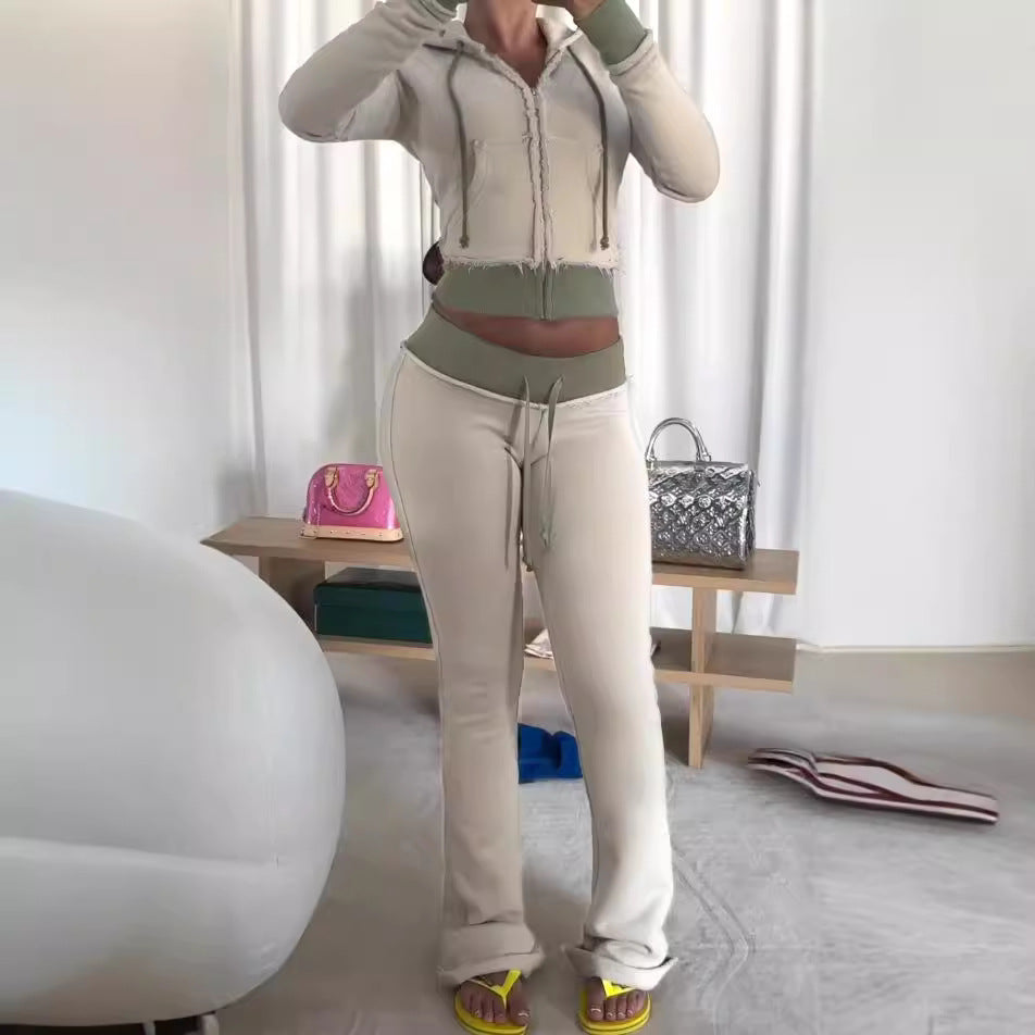 Damen nan taillierte Jersey-Flared-Loungehose mit Bindeband, hohem Komfortbund und seitlichen Eingrifftaschen Echo Archiv
