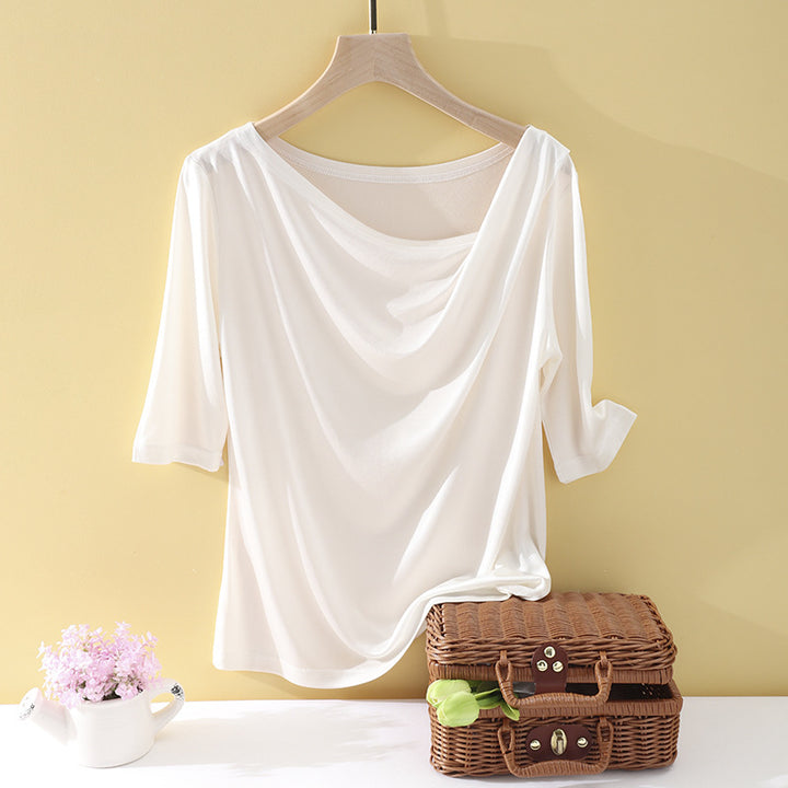 Damen Oversize-Drapé-Shirt mit Wasserfallkragen & leichtem Jerseyfall Echo Archiv