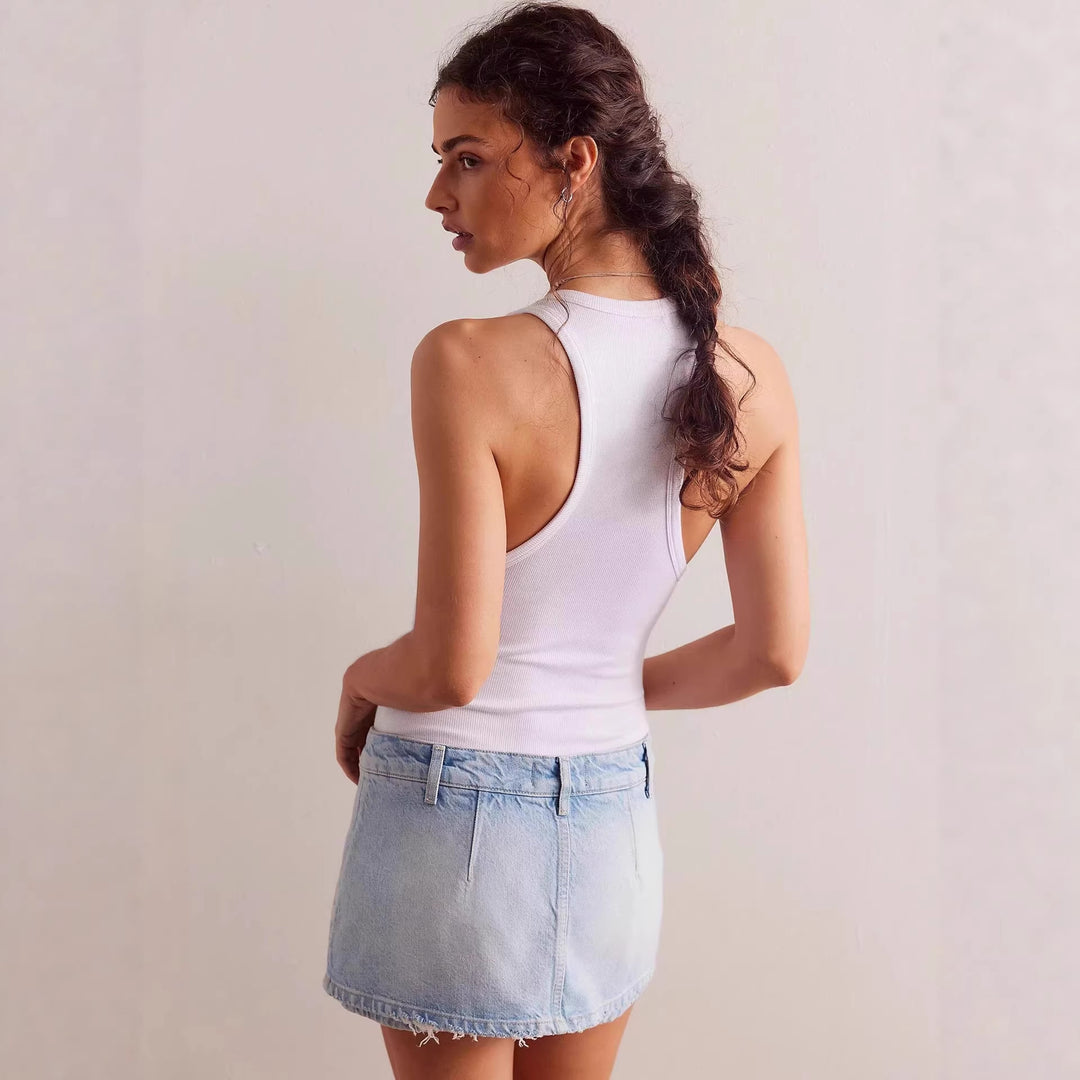 Damen Denim-Minirock mit fransigem Saum und lässigem Schnitt Echo Archiv