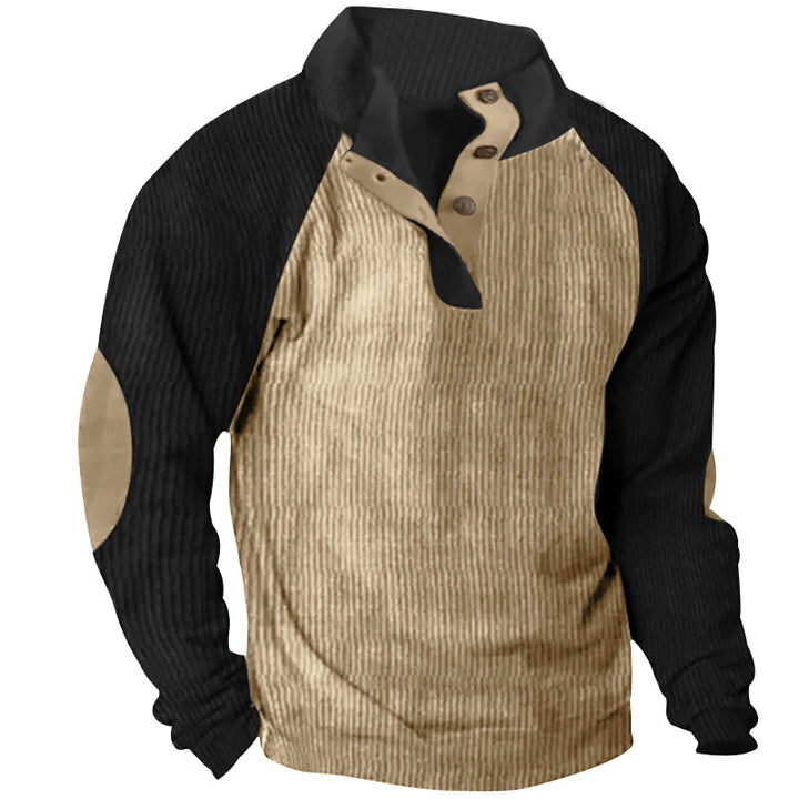 Herren nan strukturiertes Henley-Sweatshirt mit Stehkragen, Raglanärmeln und Ellbogenpatches Echo Archiv