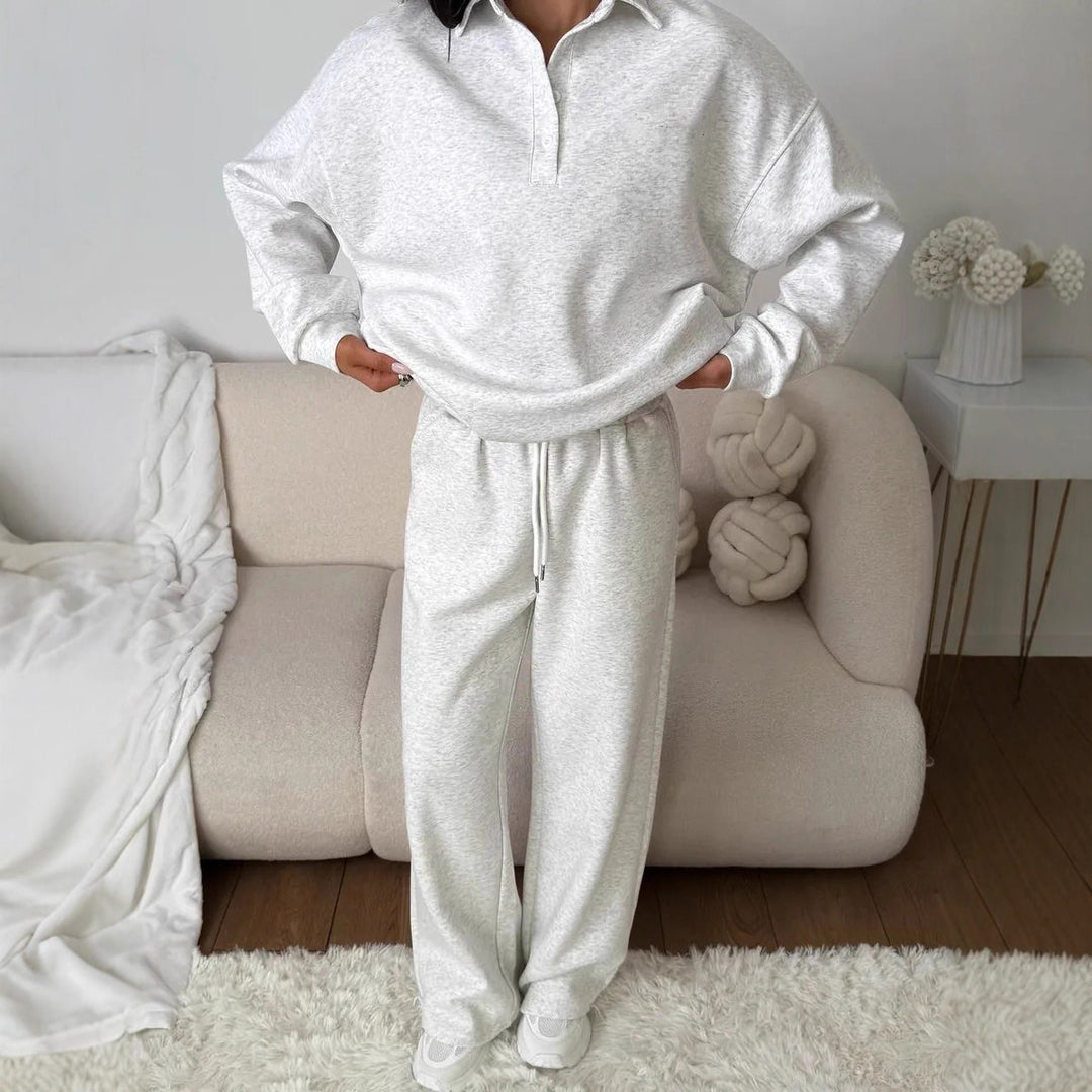 Damen weites Polo-Lounge-Set mit elastischem Tunnelzugbund und Wide‑Leg-Jogginghose – Avérine