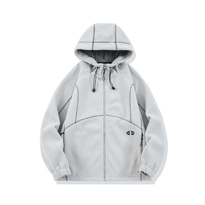 Unisex Oversize Fleece-Kapuzenjacke mit Kontrastnähten und Reißverschlusstaschen Echoarchiv