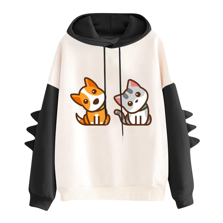 Damen Kapuzenpullover mit niedlichem Hunde‑und‑Katzen‑Print und 3D-Stacheln an den Ärmeln – Auréline