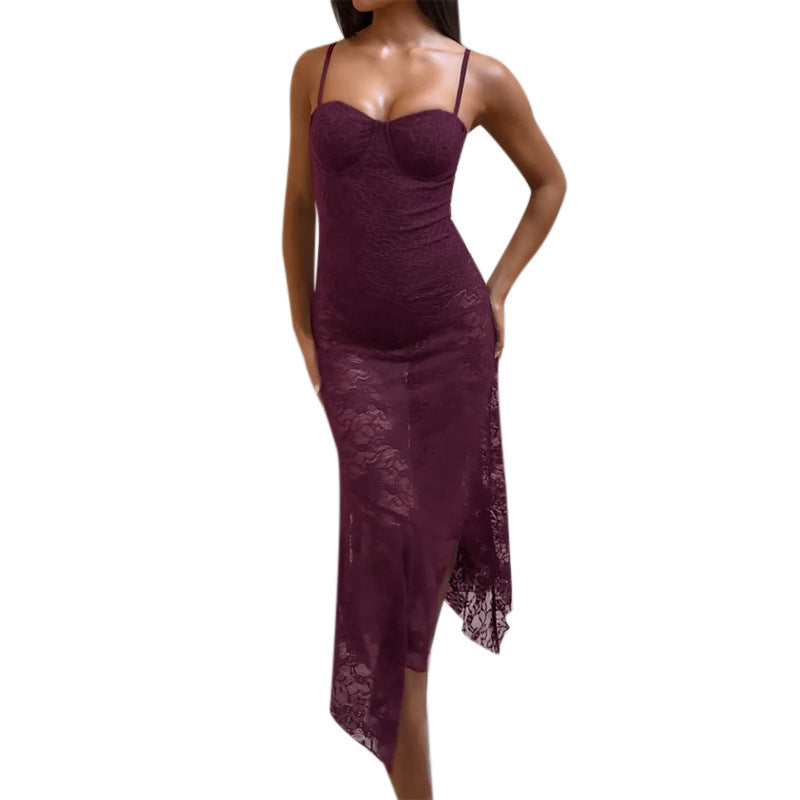 Damen Spitzen-Maxikleid mit aufregendem asymmetrischen Saum Echo Archiv
