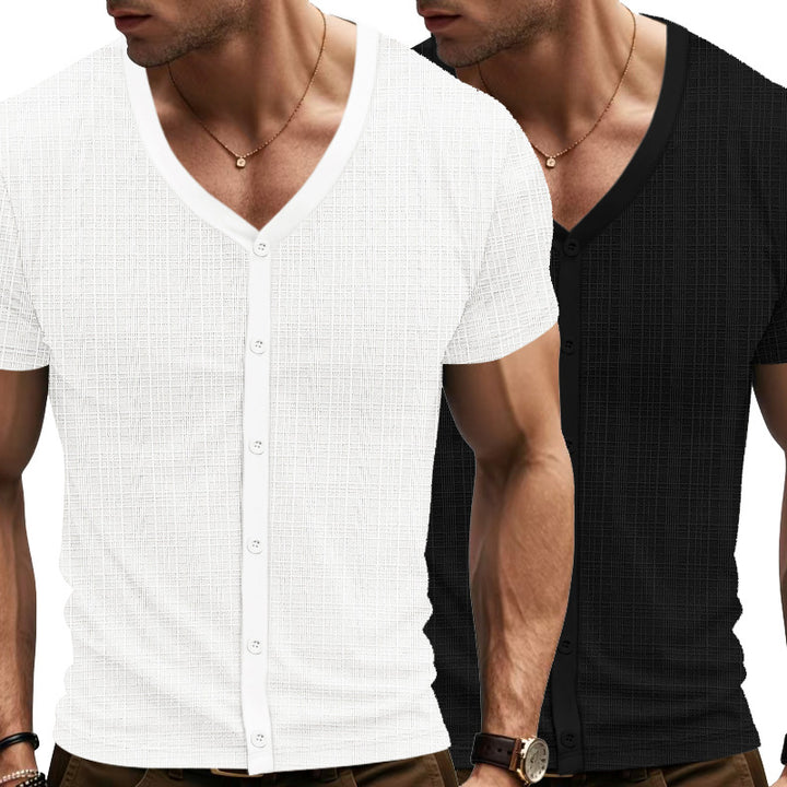 Herren elegantes Kurzarm-Henley-Shirt mit strukturiertem Design Echoarchiv