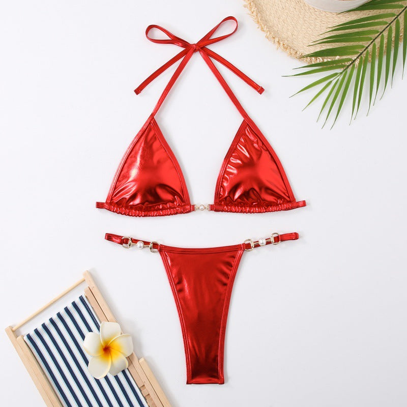 Damen Triangel-Bikini mit schimmerndem Obermaterial und eleganten Schmuckdetails Echo Archiv