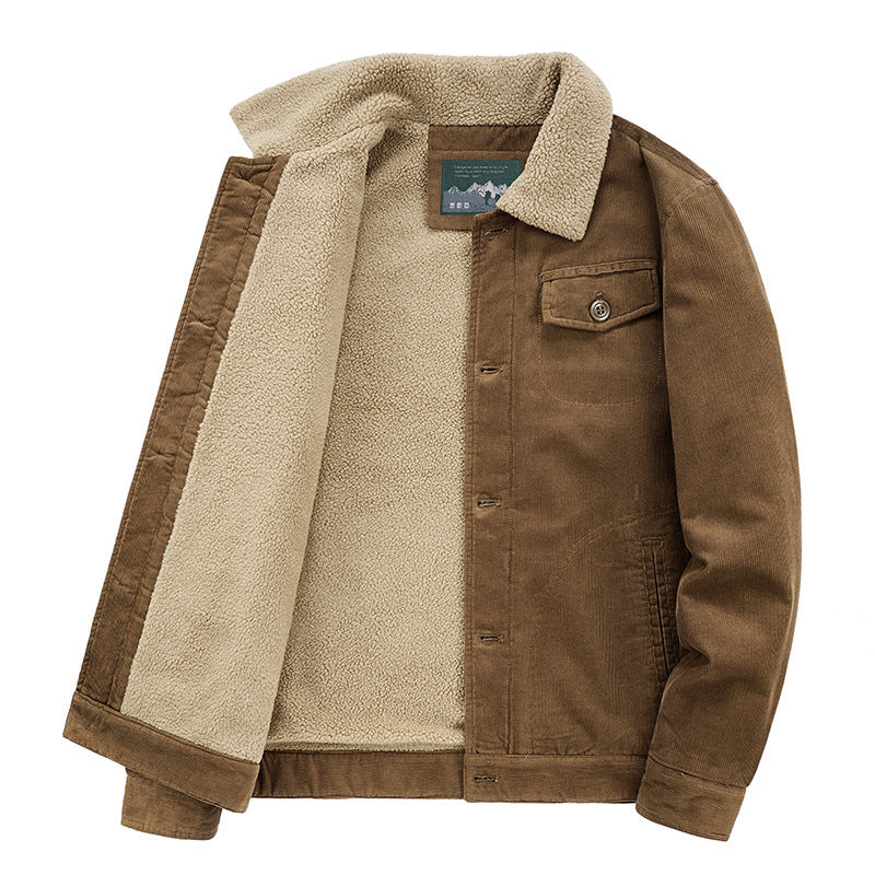 Herren Cord‑Blouson mit durchgehendem Sherpa‑Innenfutter und Umlegekragen – Taviero