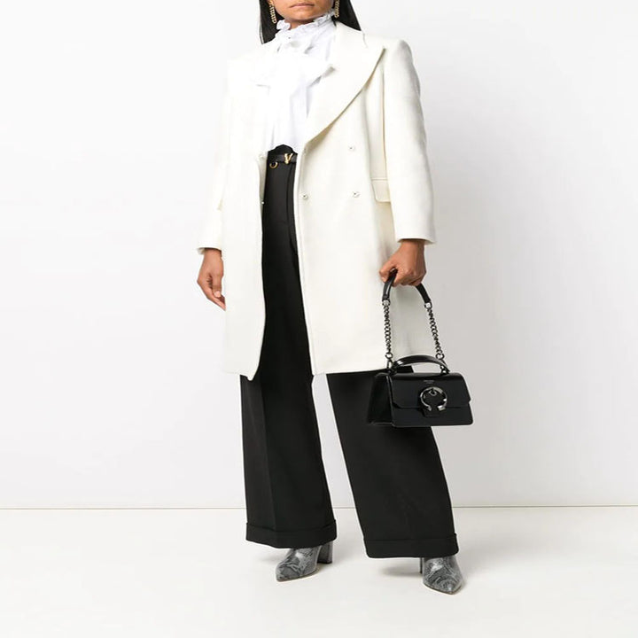 Damen Clean-Cut Longmantel mit überschnittenem Revers und klarer Tailoring‑Silhouette Echoarchiv