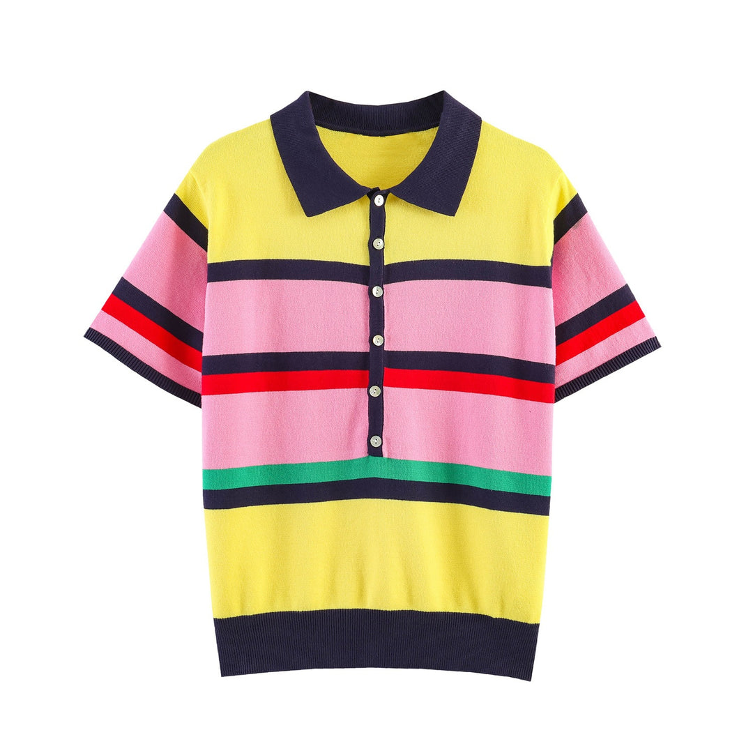 Damen Kurzarm Polo-Shirt mit buntem Streifenmuster Echo Archiv