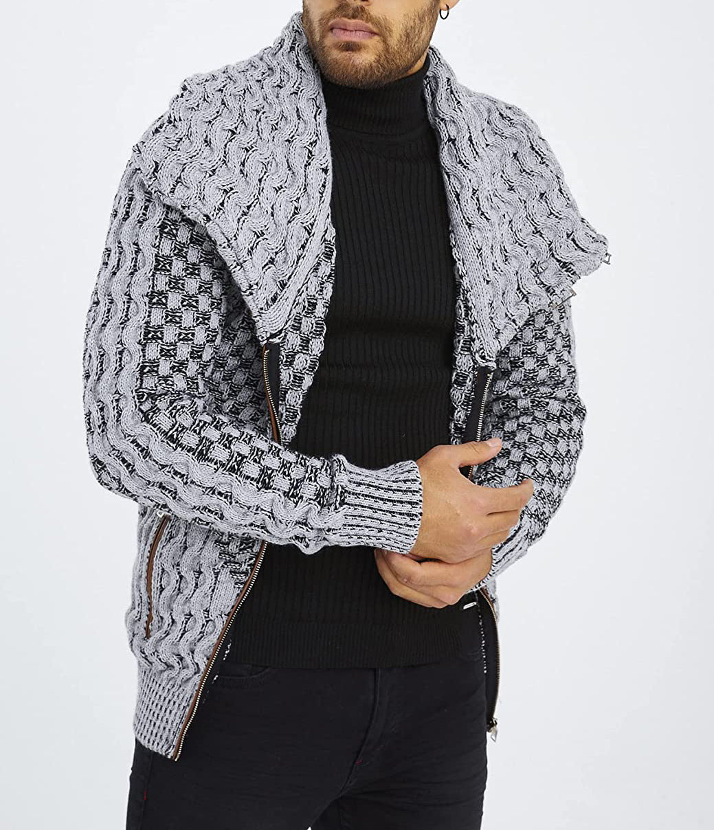 Herren modische Strickjacke mit asymmetrischem Reißverschluss und einzigartigem Zopfmuster Echoarchiv