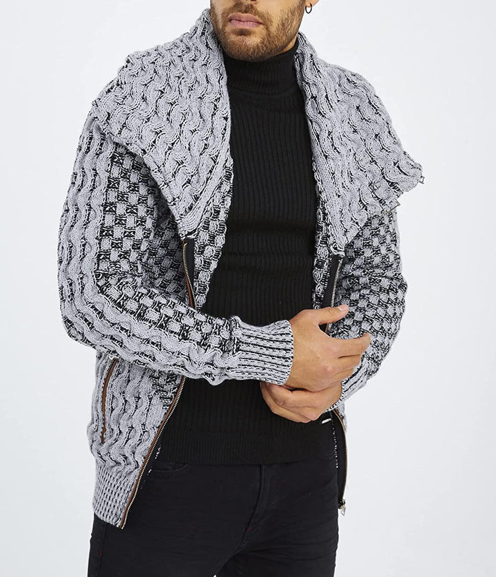 Herren modische Strickjacke mit asymmetrischem Reißverschluss und einzigartigem Zopfmuster Echoarchiv
