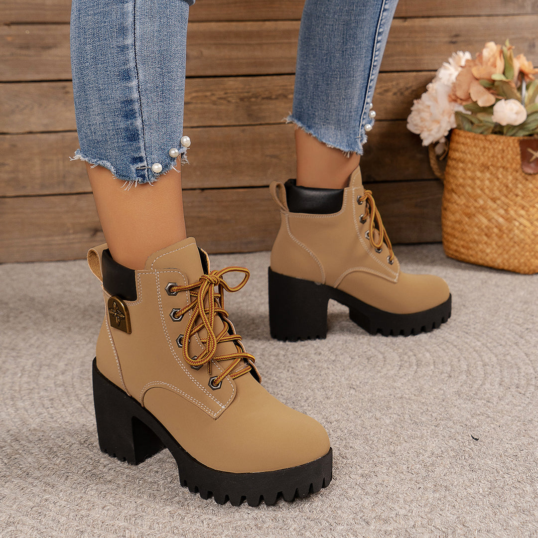 Damen nan knöchelhohe Schnürstiefelette mit robustem Profilabsatz und gepolstertem Schaft Echo Archiv