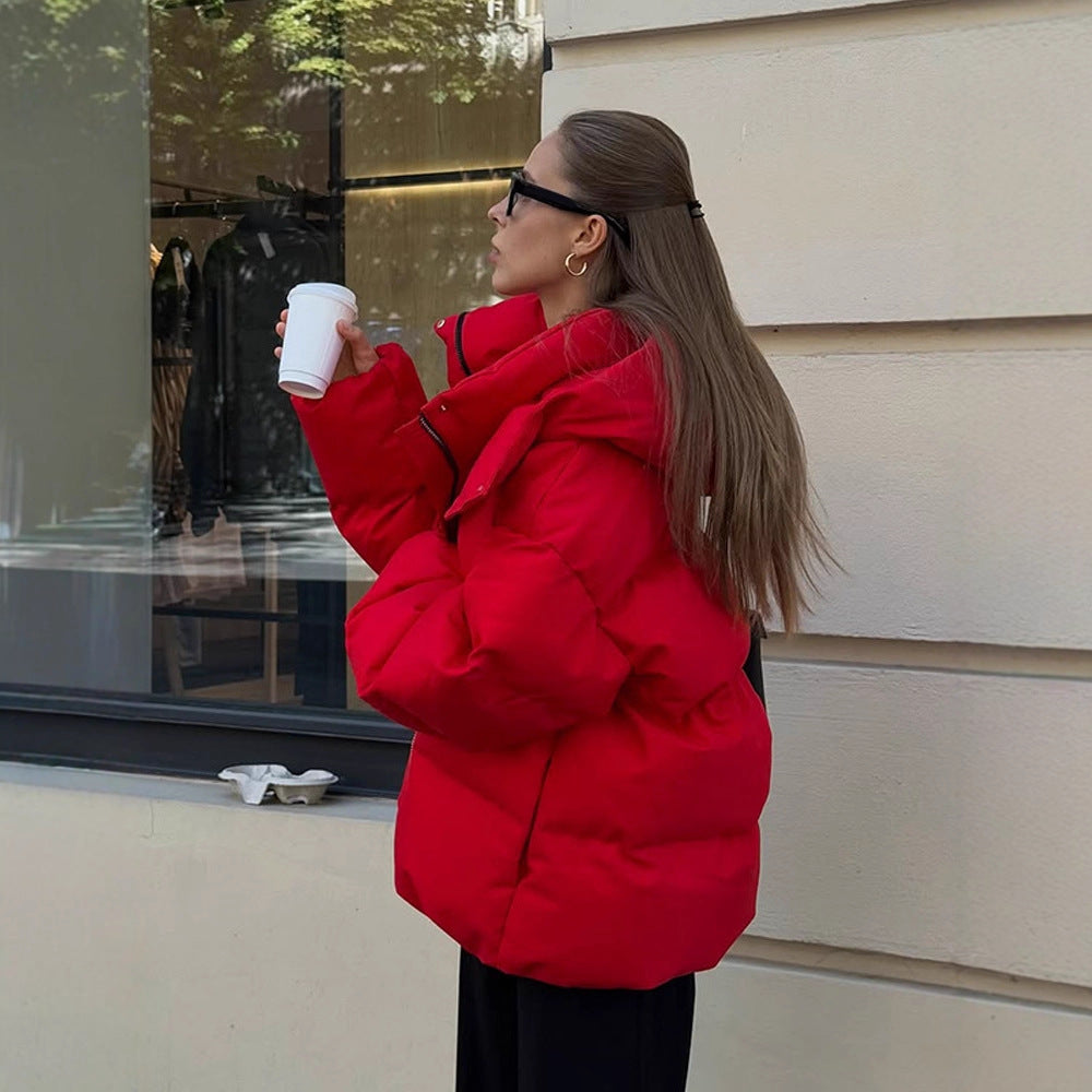 Damen Kurz geschnittene Stepp-Winterjacke mit hoher Kragenkapuze und wattierter Thermofütterung Echoarchiv