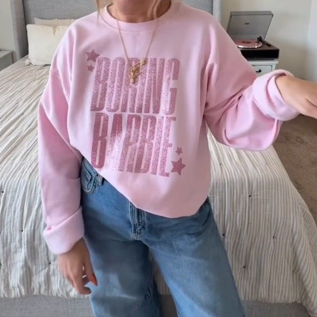 Damen nan glitzerndes Rundhals-Sweatshirt mit Statement-Print und angerauter Innenseite Echo Archiv