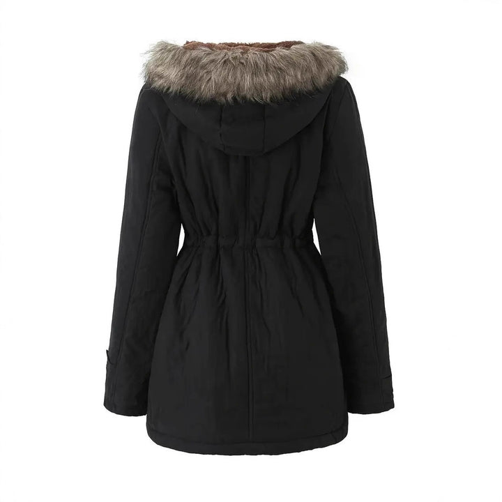 Damen taillierter Parka mit Teddyfutter, Kunstfellkapuze und Multifunktions-Taschen – Montévia