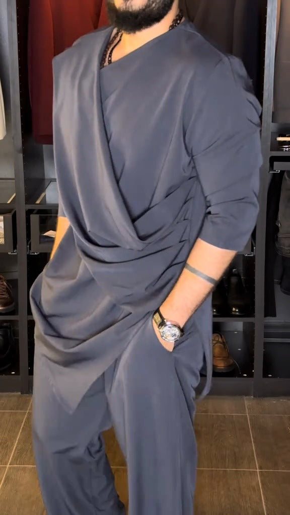 Herren stylische Wickelbluse mit Drapierungsdetails Echoarchiv
