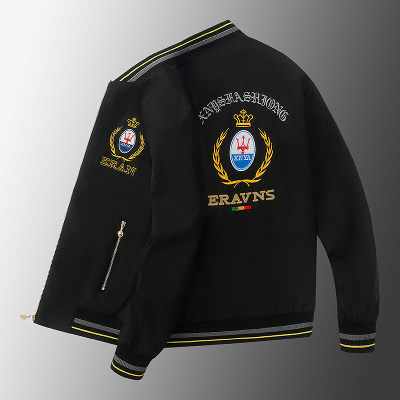 Herren Stickdetail-Bomberjacke im Retro-Crest-Stil mit Emblemstickerei und Reißverschluss-Ärmeltasche Echoarchiv