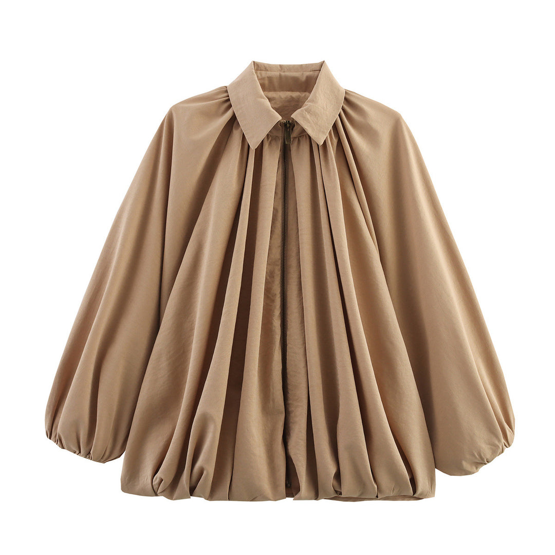 Damen nan oversize geraffte Bluse mit Ballonärmeln und Frontreißverschluss Echo Archiv