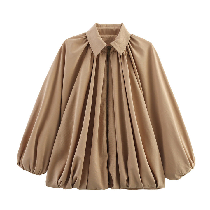Damen nan oversize geraffte Bluse mit Ballonärmeln und Frontreißverschluss Echo Archiv