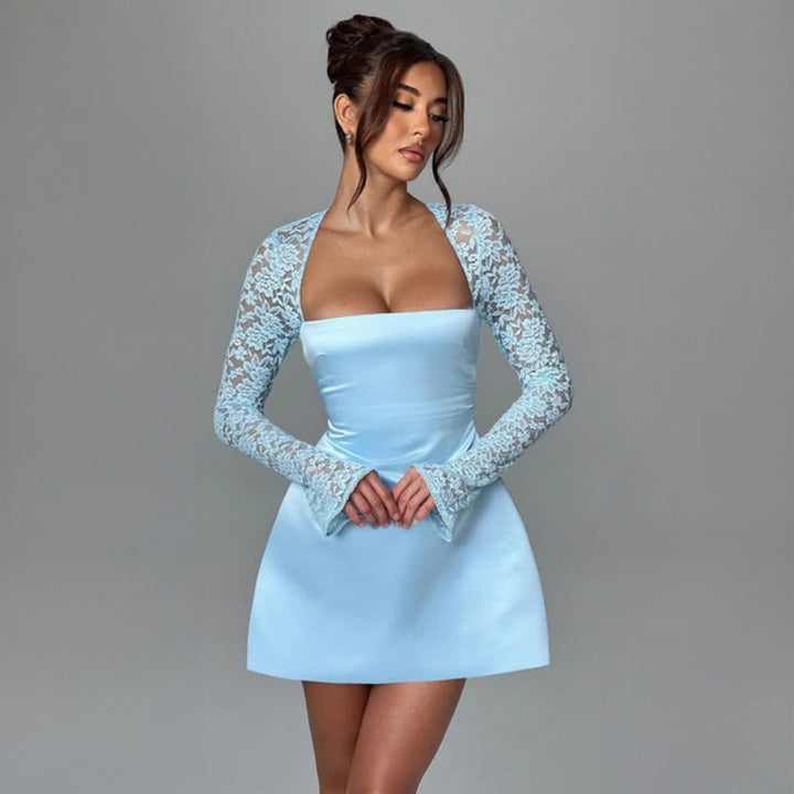 Damen elegantes Kleid mit luxuriösen Spitzenärmel und schickem Rückenverschluss Echo Archiv