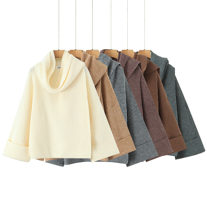Damen Boxy-Cropped Grobstrick-Pullover mit voluminösem Schalkragen Echo Archiv