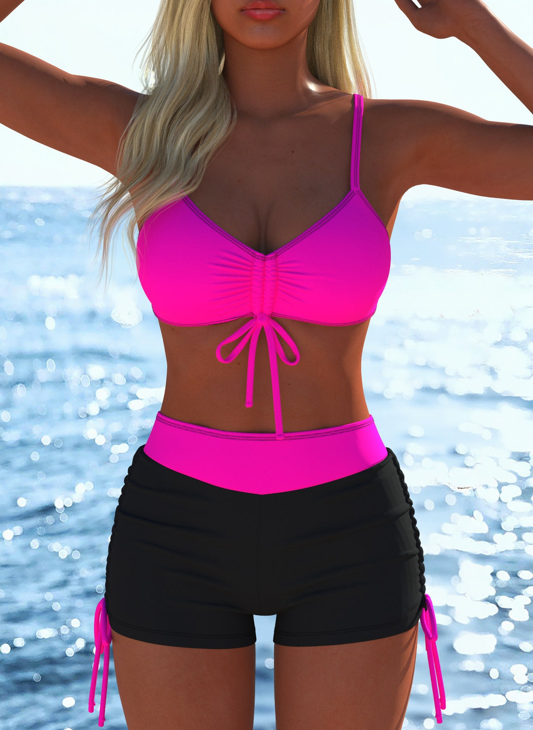 Damen Bikini-Oberteil und Hochschnitt Badeshorts Echo Archiv