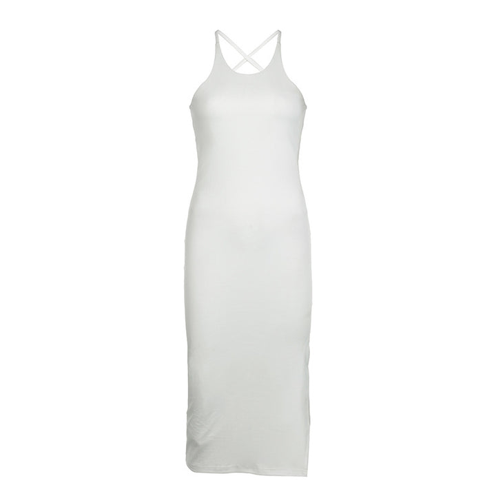 Damen figurbetontes Maxikleid mit seitlichen Schlitzen und hochwertigen Bindeträgern Echo Archiv