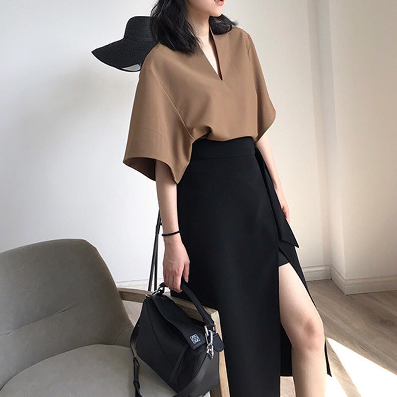 Damen Elegante Bluse mit V-Ausschnitt und weitem Schnitt Echoarchiv