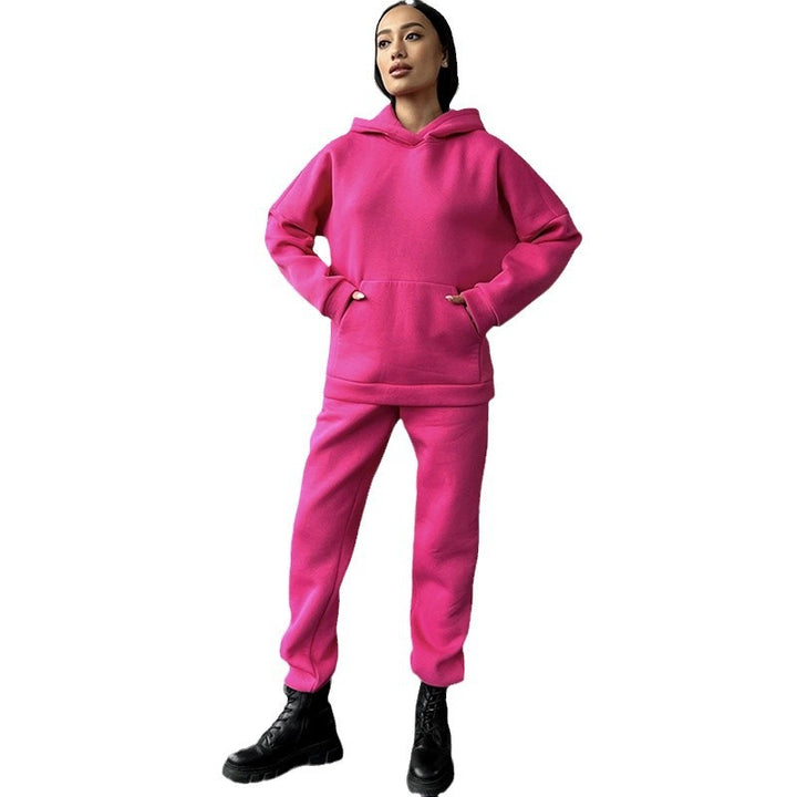 Damen nan zweiteiliges Komfort-Loungewear-Set mit oversized Kapuzenpullover, Kängurutasche und elastischem Knöchel-Jogger aus French Terry Echo Archiv