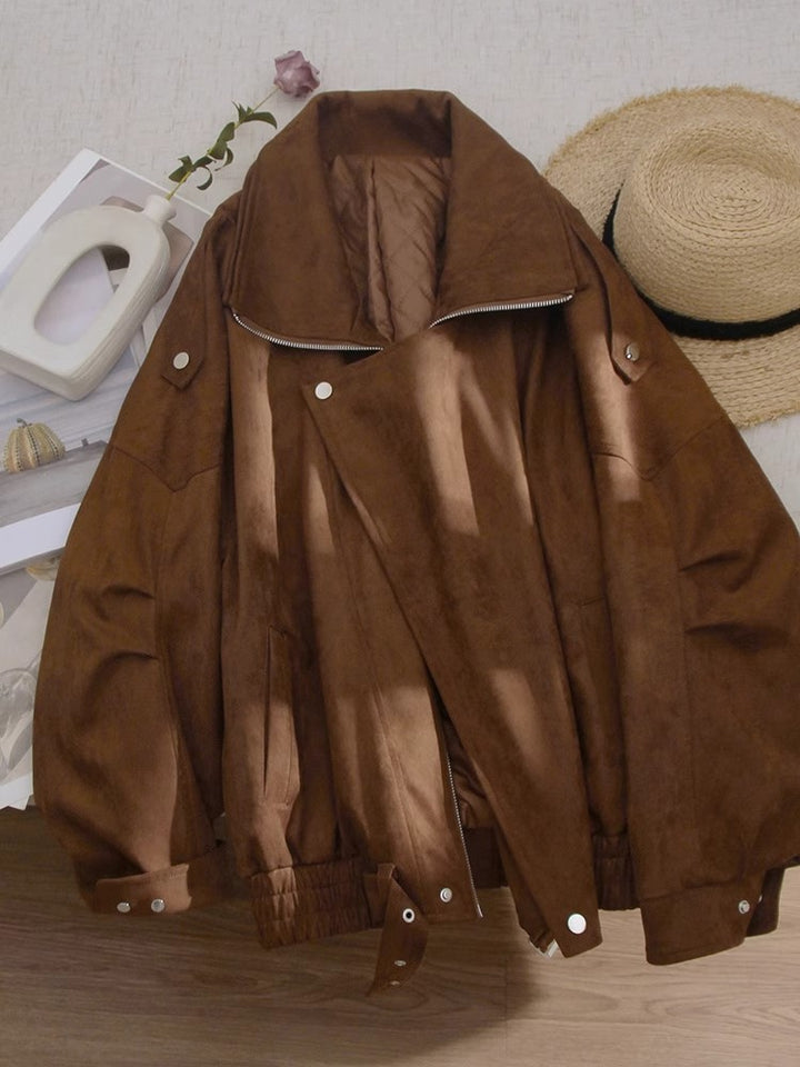 Damen Modische Wildlederjacke mit asymmetrischem Schnitt Echoarchiv