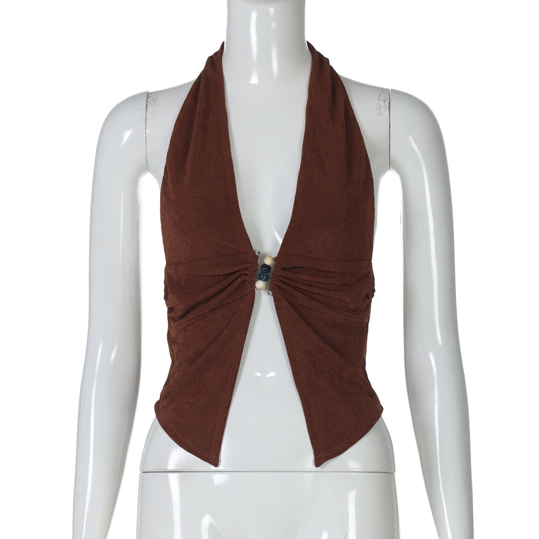 Damen Haltertop mit eleganter Raffung und dekorativen Perlen Echo Archiv