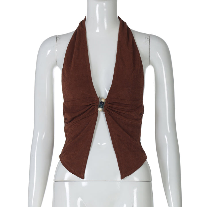 Damen Haltertop mit eleganter Raffung und dekorativen Perlen Echo Archiv