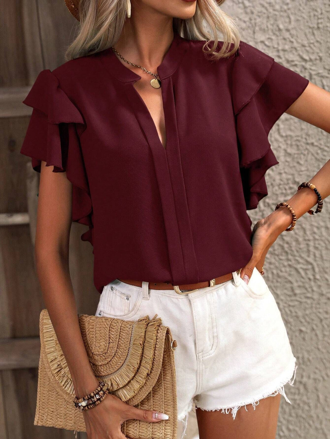 Damenbluse mit Rüschendetails und elegantem V-Ausschnitt Echo Archiv