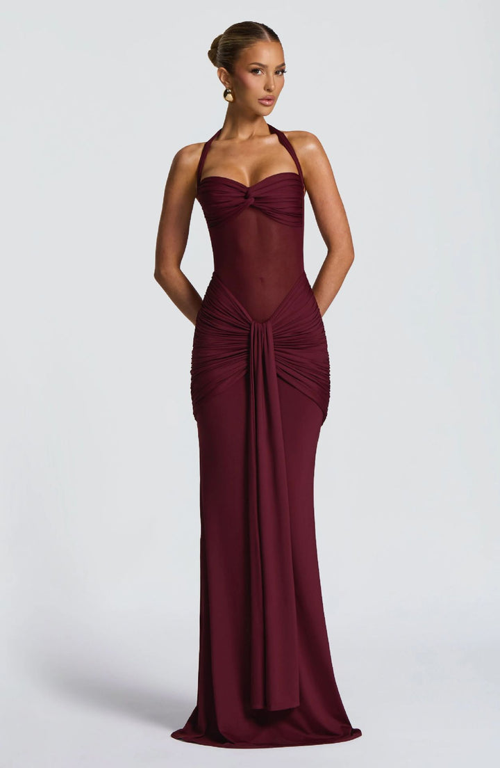 Damen Elegantes Maxikleid mit Raffhalterung und figurformenden Details Echo Archiv