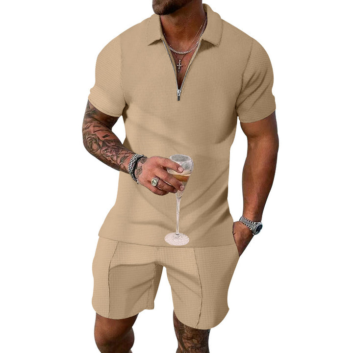 Herren Kurzarm Poloshirt mit Zipper und lässigen Shorts Echoarchiv