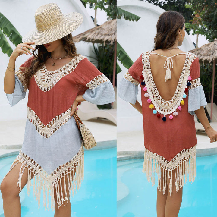 Damen Strandkleid mit eleganten Fransen und trendigem Häkelmuster Echo Archiv